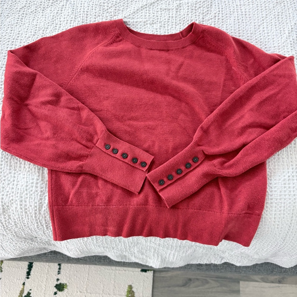 Banana Republic Ruby Red Crewneck Sweater with Button Cuffs